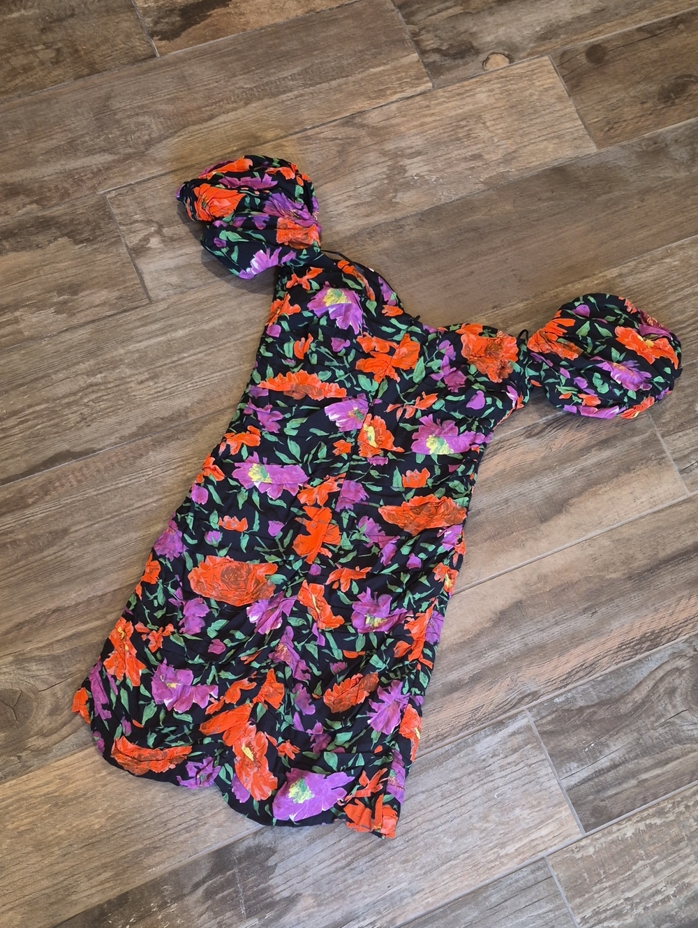 Zara Floral Off-the-Shoulder Short Puff Sleeve Fully Lined Mini Dress, XS - Picture 14 of 14